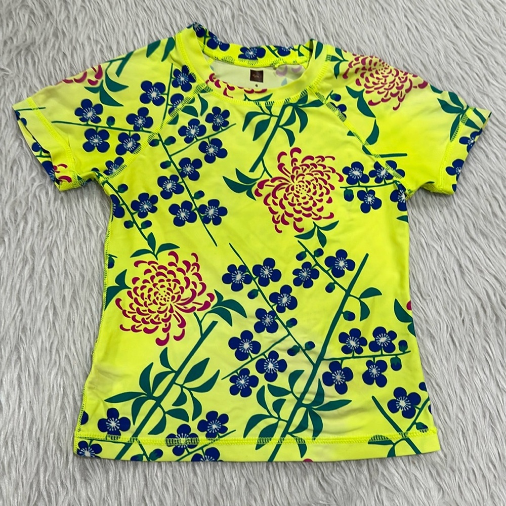 TEA yellow floral girls swim top size 6